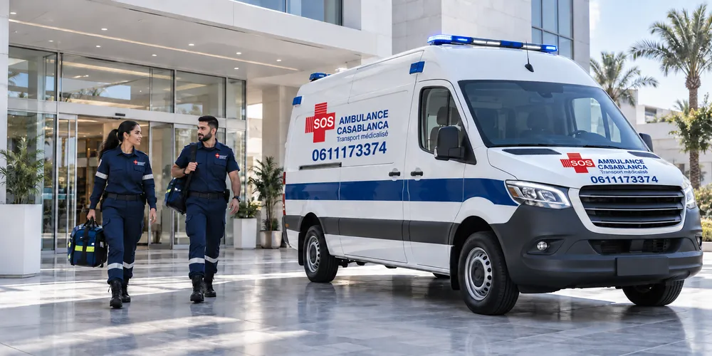 Ambulance d’Ambulance Casablanca devant un établissement de santé