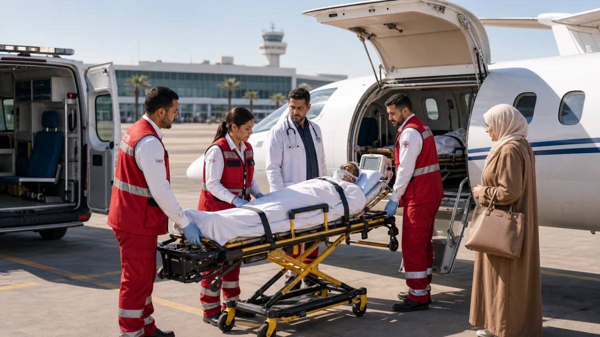 Avion sanitaire au Maroc avec équipe médicale pour transfert patient
